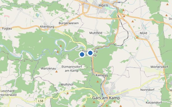 Kartenausschnitt mit den Hotels des Reiseziels