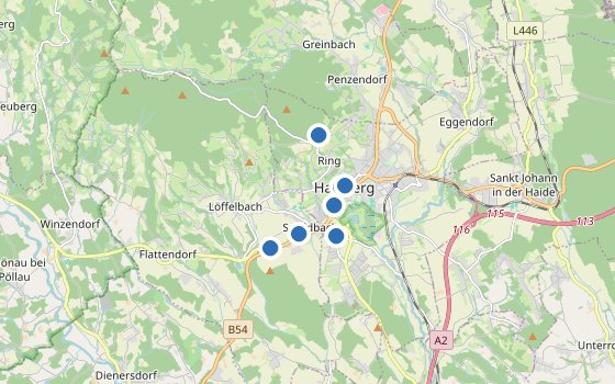 Kartenausschnitt mit den Hotels des Reiseziels