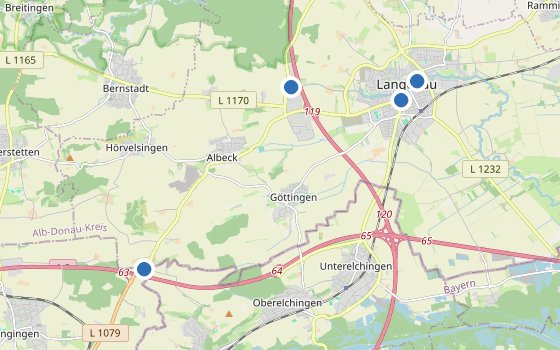 Kartenausschnitt mit den Hotels des Reiseziels