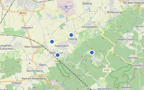 Kartenausschnitt mit den Hotels des Reiseziels