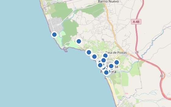 Kartenausschnitt mit den Hotels des Reiseziels