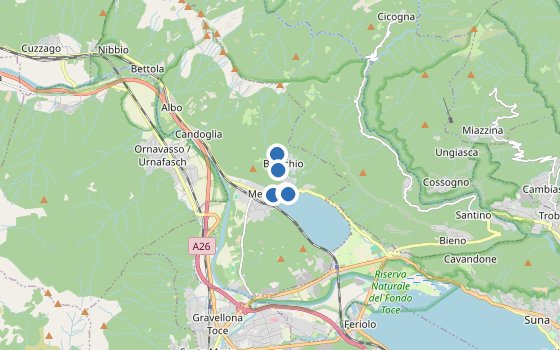 Kartenausschnitt mit den Hotels des Reiseziels