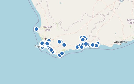 Kartenausschnitt mit den Hotels des Reiseziels