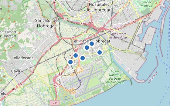 Kartenausschnitt mit den Hotels des Reiseziels