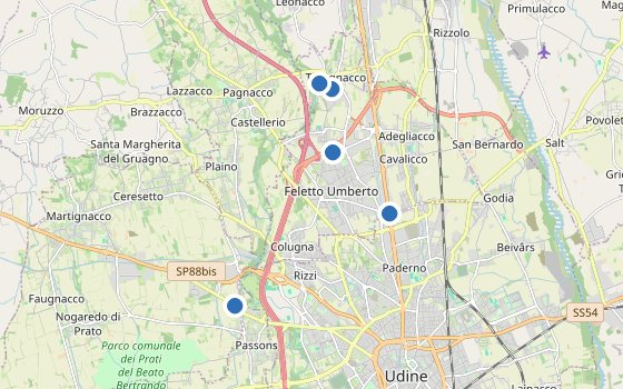 Kartenausschnitt mit den Hotels des Reiseziels