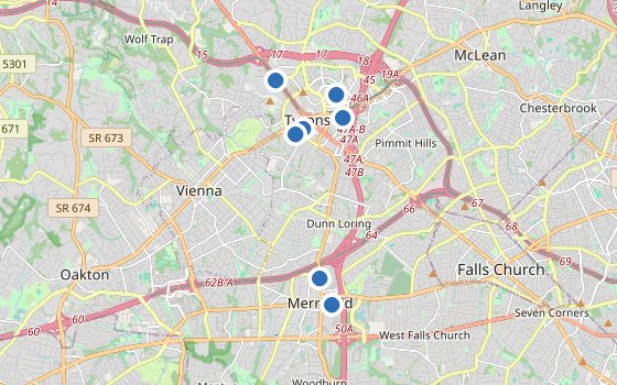 Kartenausschnitt mit den Hotels des Reiseziels