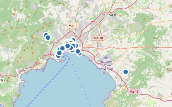 Kartenausschnitt mit den Hotels des Reiseziels