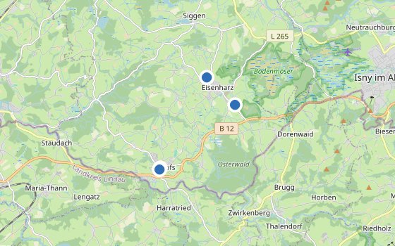 Kartenausschnitt mit den Hotels des Reiseziels
