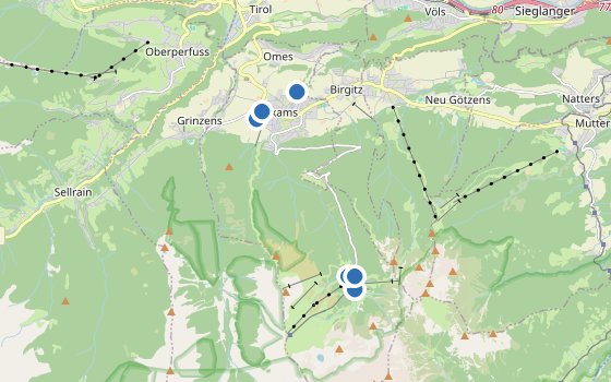 Kartenausschnitt mit den Hotels des Reiseziels
