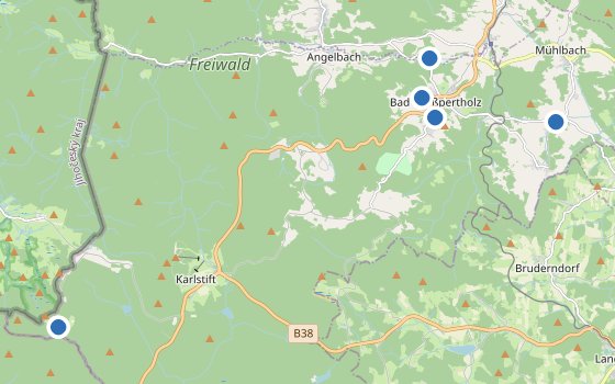 Kartenausschnitt mit den Hotels des Reiseziels