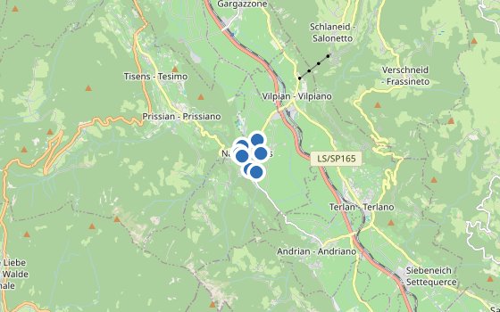 Kartenausschnitt mit den Hotels des Reiseziels