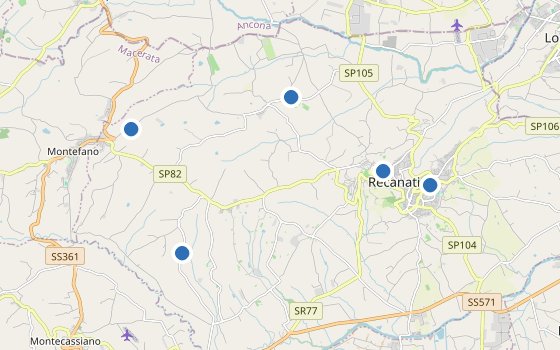 Kartenausschnitt mit den Hotels des Reiseziels