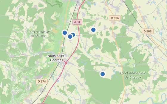 Kartenausschnitt mit den Hotels des Reiseziels