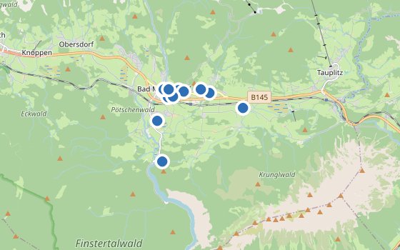 Kartenausschnitt mit den Hotels des Reiseziels