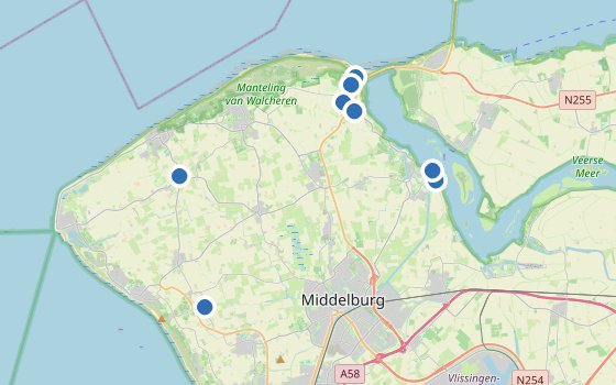Kartenausschnitt mit den Hotels des Reiseziels