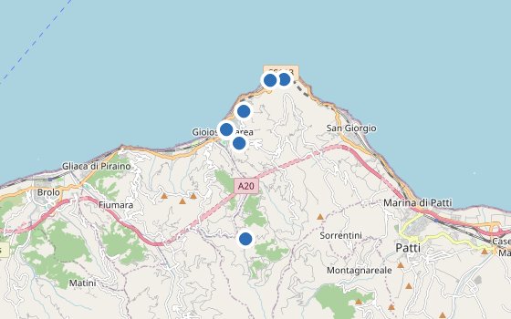 Kartenausschnitt mit den Hotels des Reiseziels