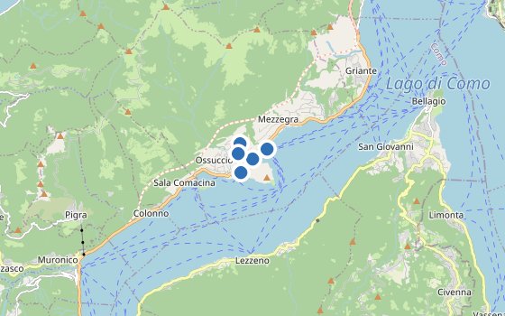 Kartenausschnitt mit den Hotels des Reiseziels