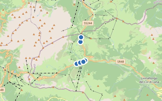 Kartenausschnitt mit den Hotels des Reiseziels