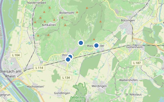 Kartenausschnitt mit den Hotels des Reiseziels
