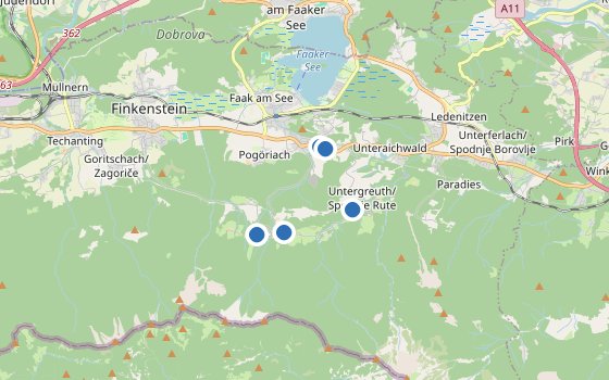 Kartenausschnitt mit den Hotels des Reiseziels