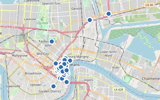 Kartenausschnitt mit den Hotels des Reiseziels