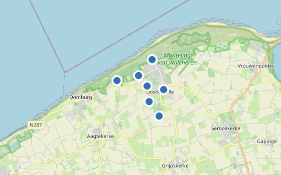 Kartenausschnitt mit den Hotels des Reiseziels