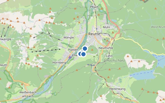 Kartenausschnitt mit den Hotels des Reiseziels