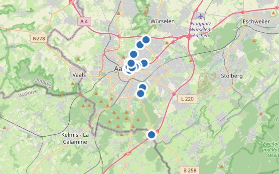Kartenausschnitt mit den Hotels des Reiseziels