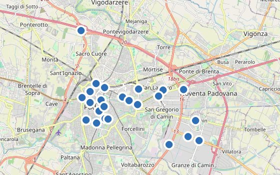 Kartenausschnitt mit den Hotels des Reiseziels