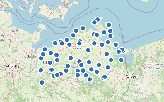 Kartenausschnitt mit den Hotels des Reiseziels