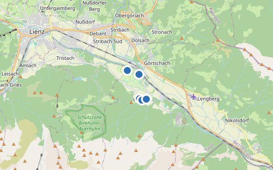 Kartenausschnitt mit den Hotels des Reiseziels