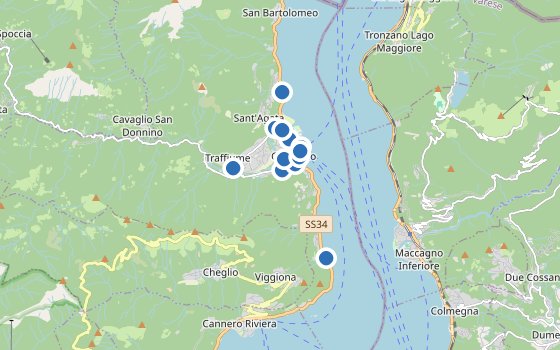 Kartenausschnitt mit den Hotels des Reiseziels