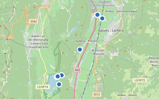 Kartenausschnitt mit den Hotels des Reiseziels