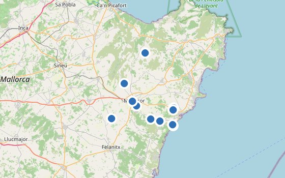 Kartenausschnitt mit den Hotels des Reiseziels
