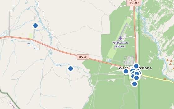 Kartenausschnitt mit den Hotels des Reiseziels