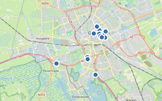 Kartenausschnitt mit den Hotels des Reiseziels
