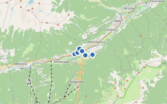 Kartenausschnitt mit den Hotels des Reiseziels