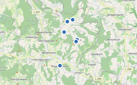 Kartenausschnitt mit den Hotels des Reiseziels