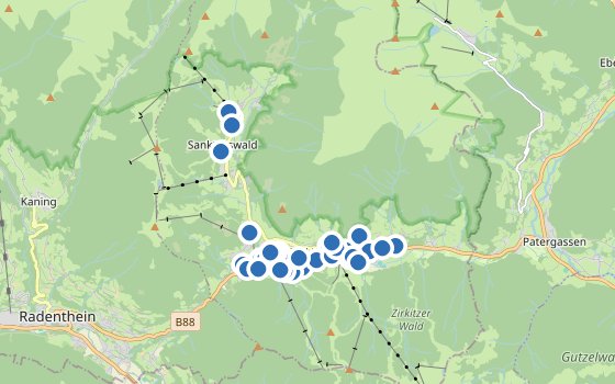 Kartenausschnitt mit den Hotels des Reiseziels