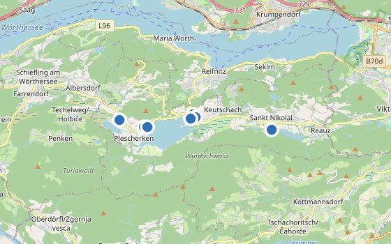Kartenausschnitt mit den Hotels des Reiseziels