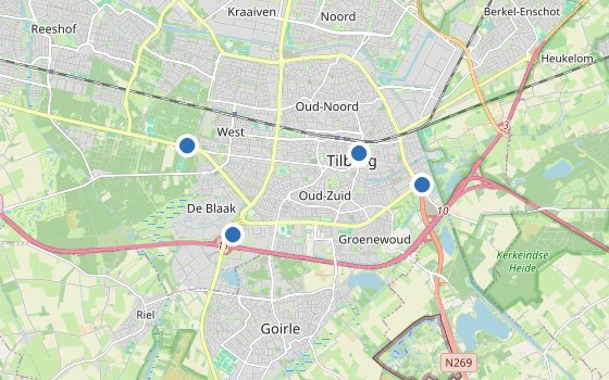 Kartenausschnitt mit den Hotels des Reiseziels