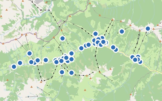 Kartenausschnitt mit den Hotels des Reiseziels