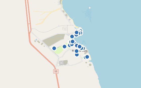 Kartenausschnitt mit den Hotels des Reiseziels