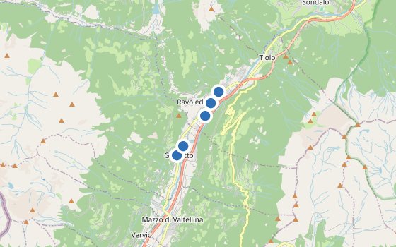 Kartenausschnitt mit den Hotels des Reiseziels