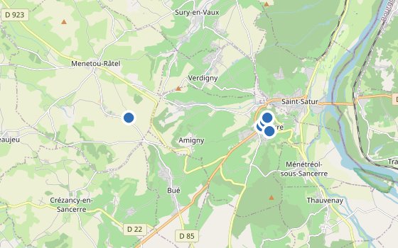 Kartenausschnitt mit den Hotels des Reiseziels