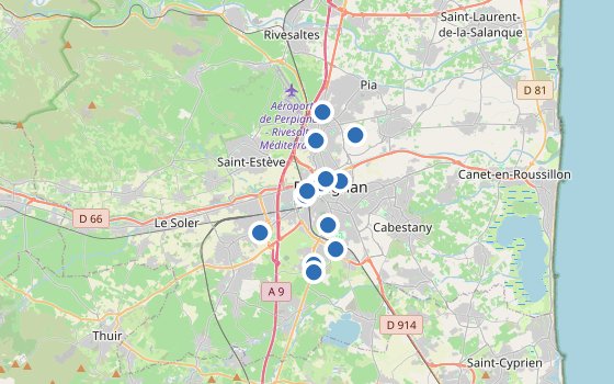 Kartenausschnitt mit den Hotels des Reiseziels