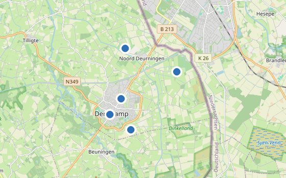 Kartenausschnitt mit den Hotels des Reiseziels