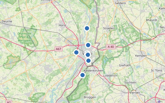 Kartenausschnitt mit den Hotels des Reiseziels