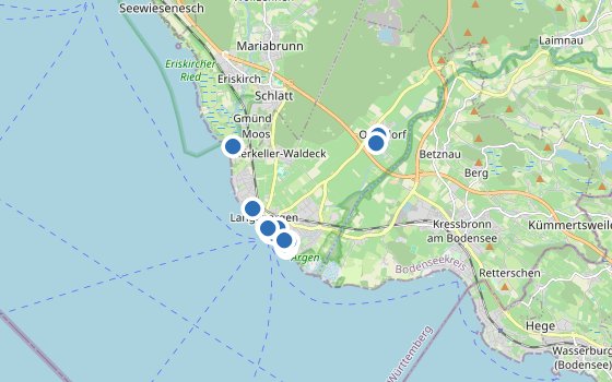 Kartenausschnitt mit den Hotels des Reiseziels