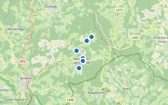 Kartenausschnitt mit den Hotels des Reiseziels